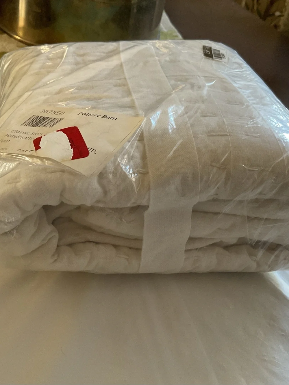 Pottery Barn Ivory Pick-Stitch Handcrafted Quilted Sham Euro 26x26”-New W/Tags